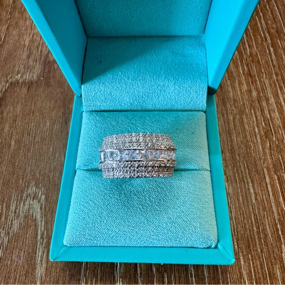 Wide 925 sterling silver & CZ eternity band ring size 7.5-7.75 - Picture 5 of 11